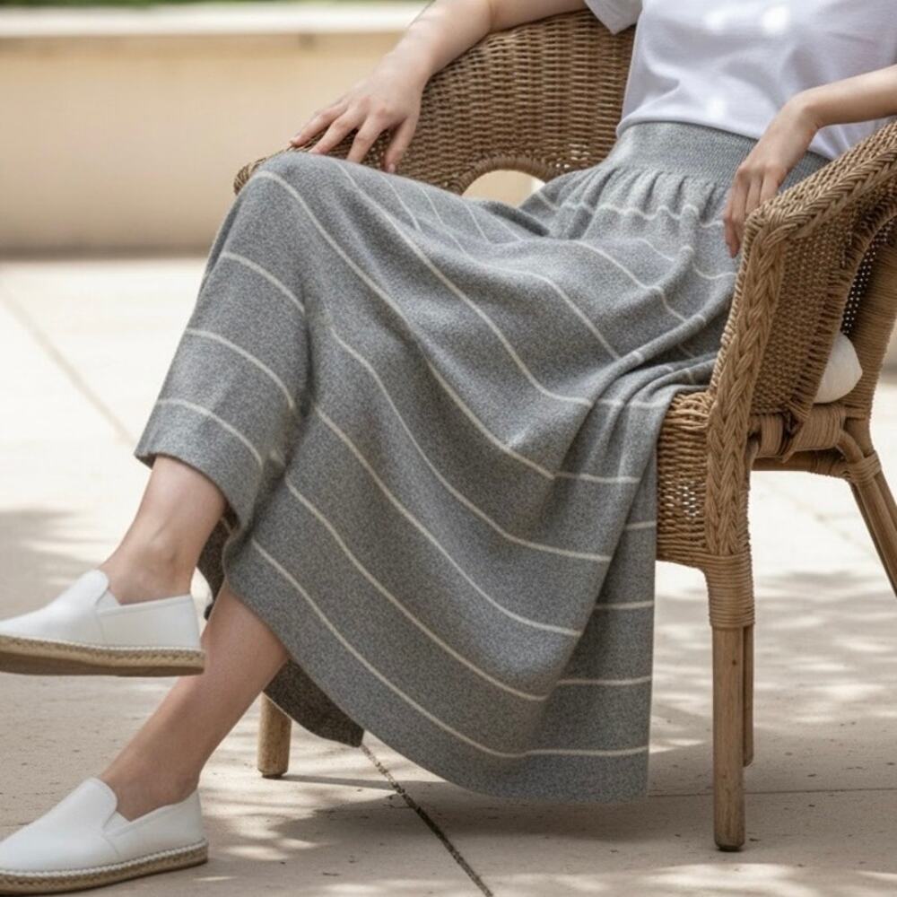 Liz Claiborne Collection Vintage Stripe Lambswool Blend Maxi Skirt Women's Med